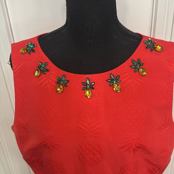 Talbots Red Pineapple Jewel Embellished Sheath Dress - Picture 2 of 7